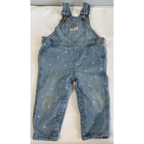 OshKosh B'gosh Other - Oshkosh B'Gosh Girls 12 Months Bib Overalls Hearts Adjustable Crotch Snaps
